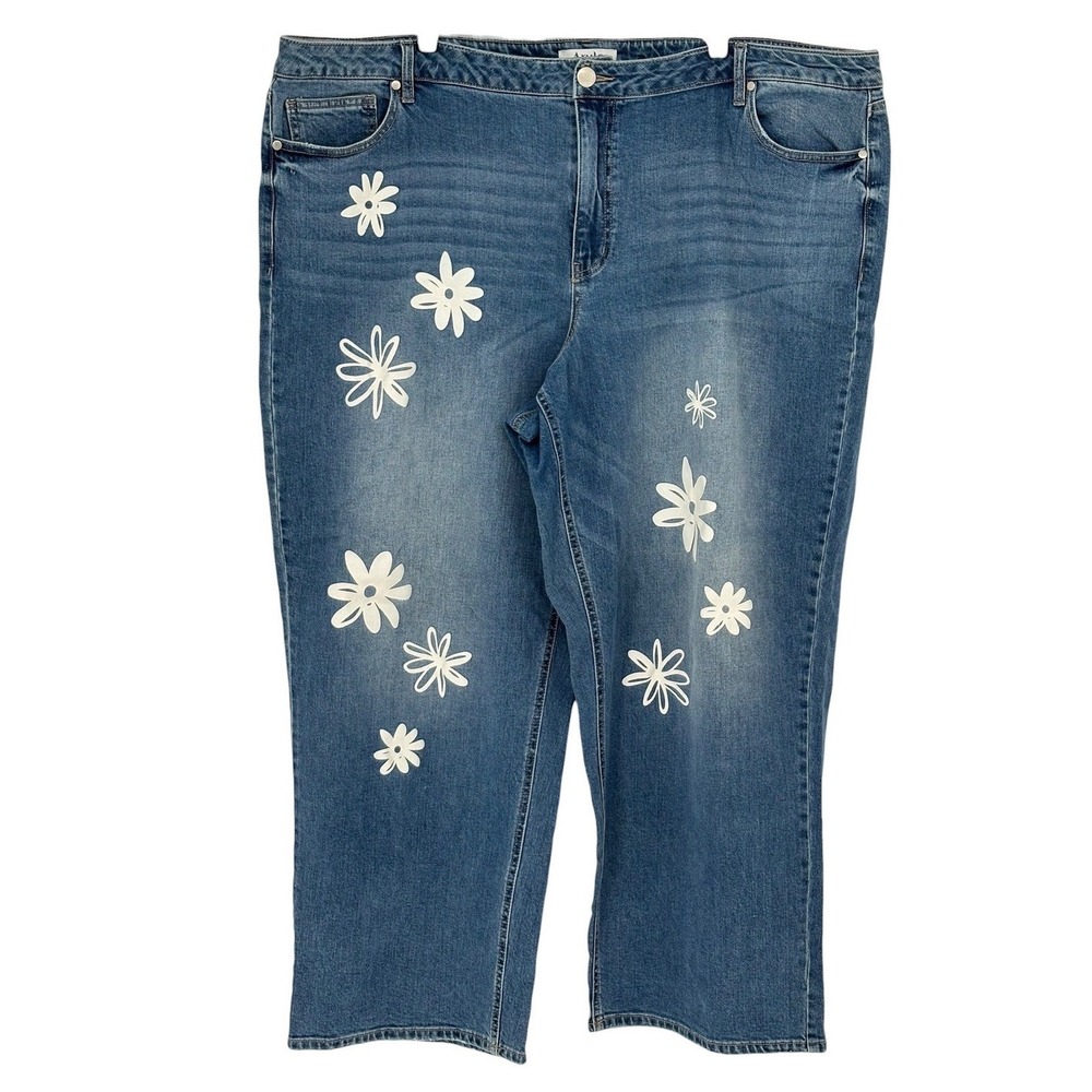 Arula Jeans Blue Daisy Floral Print Cropped Straight Leg Denim Size 24